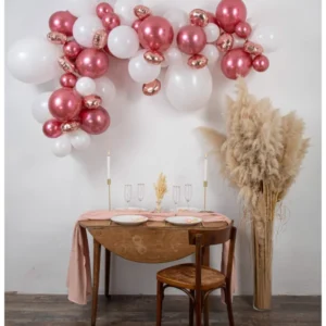 Kit arche de 70 ballons rose gold pour décoration blanc et rose gold