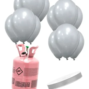 Heliumflaschen-Set mit 12 Ballons silber