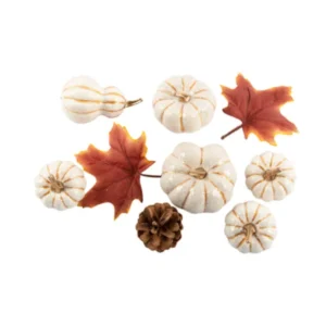 Lot de 9 décorations d'automne citrouilles blanches et feuilles pour fête blanc et or