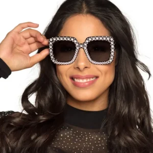 Lunettes bling bling pour adulte noires avec strass argentés