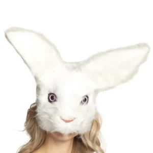 Masque lapin peluche pour adulte blanc