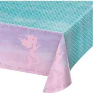 Nappe en plastique sirène iridescente pour anniversaire bleue et rose à motifs d'écailles
