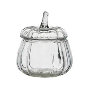 Schale Pumpkin S von Affari of Sweden aus klarem Glas in Kürbisform mit passendem Deckel, Ø 12 × H 13 cm.