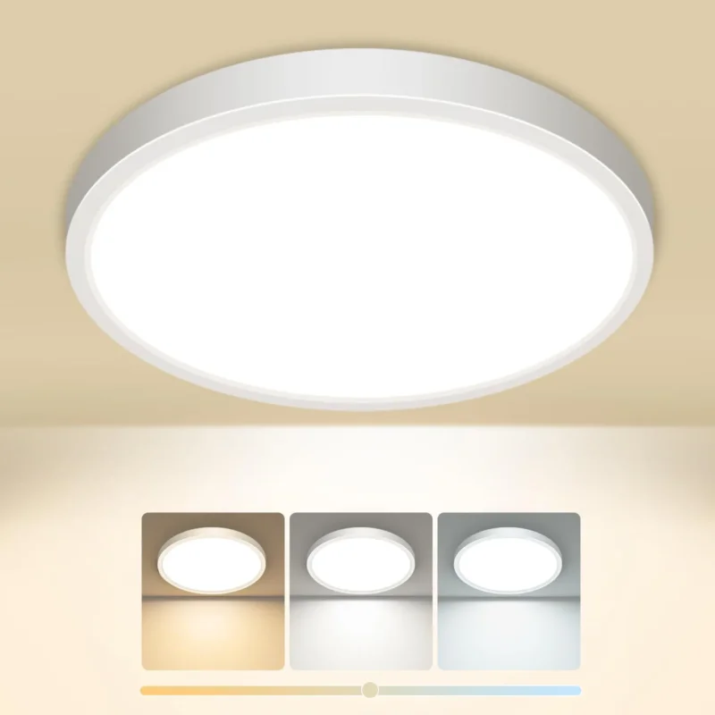 slochi Deckenlampe LED Deckenleuchte Flach 3Farben - 3000K/4000K/6500K IP44 Wasserfest Rund Badlampe Decke 15W 1500LM