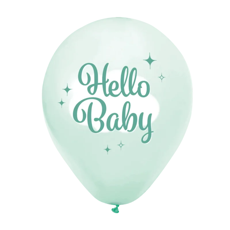 Turquoise Ballonnen Hello Baby 30cm 8st van WeFiesta koop je bij Partywinkel