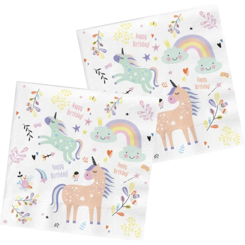Unicorn Servetten Regenboog 33cm 20st van Folat koop je bij Partywinkel