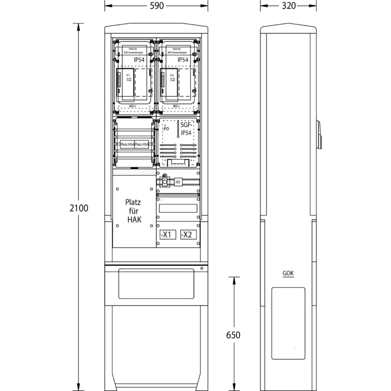 uesa - Zähler-Komplettschrank Zähleranschlußsäule ZAS-S-2-TSG We.Weser 2100x590x320mm