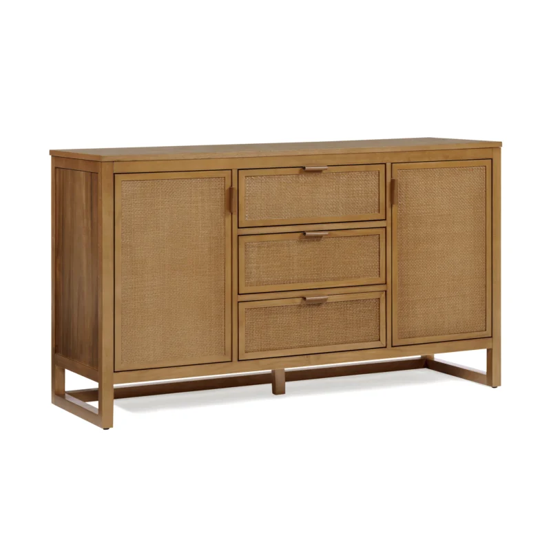Teamson Home Hatteras Sideboard 140cm wide with 3 Drawers Rattan Inset Doors Natural